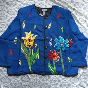 Indigo Moon Blue Button Down Artsy Printed Jacket